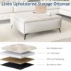 Modern Wood And Fabric Square Storage Ottoman Coffee Table With Lift - Top Design - Upholstered Bench For Living Room Organization - Beige - Image 5