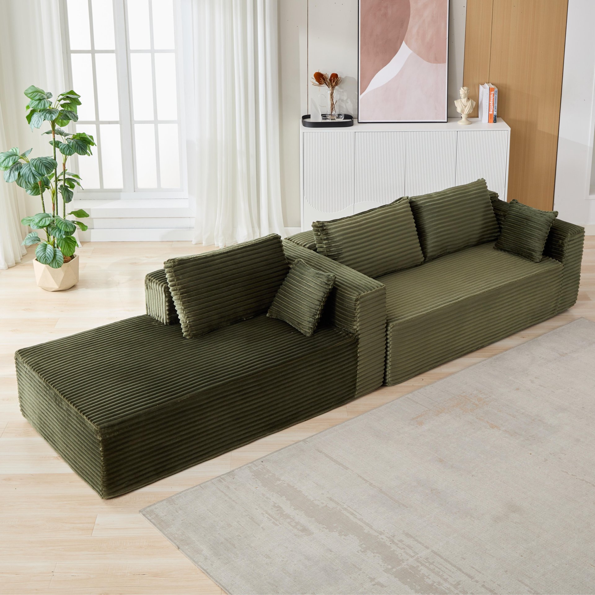 Compression Sectional Couch With Comfy Chaise, Boneless L Shape Sofa With Deep Seat, Minimalist Modular Couches Sleeper - Green - Image 13