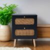 2 Drawer Rattan Nightstand For Bedroom And Living Room, End Table, Side Table With 2 Hand Made Rattan Decorated Drawers - Black - Image 2