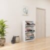 Narrow Shoe Storage Cabinet With Mirror, Wood Slim Shoe Rack 3 Tier Shoe Organizer For Home And Apartment - White - Image 6