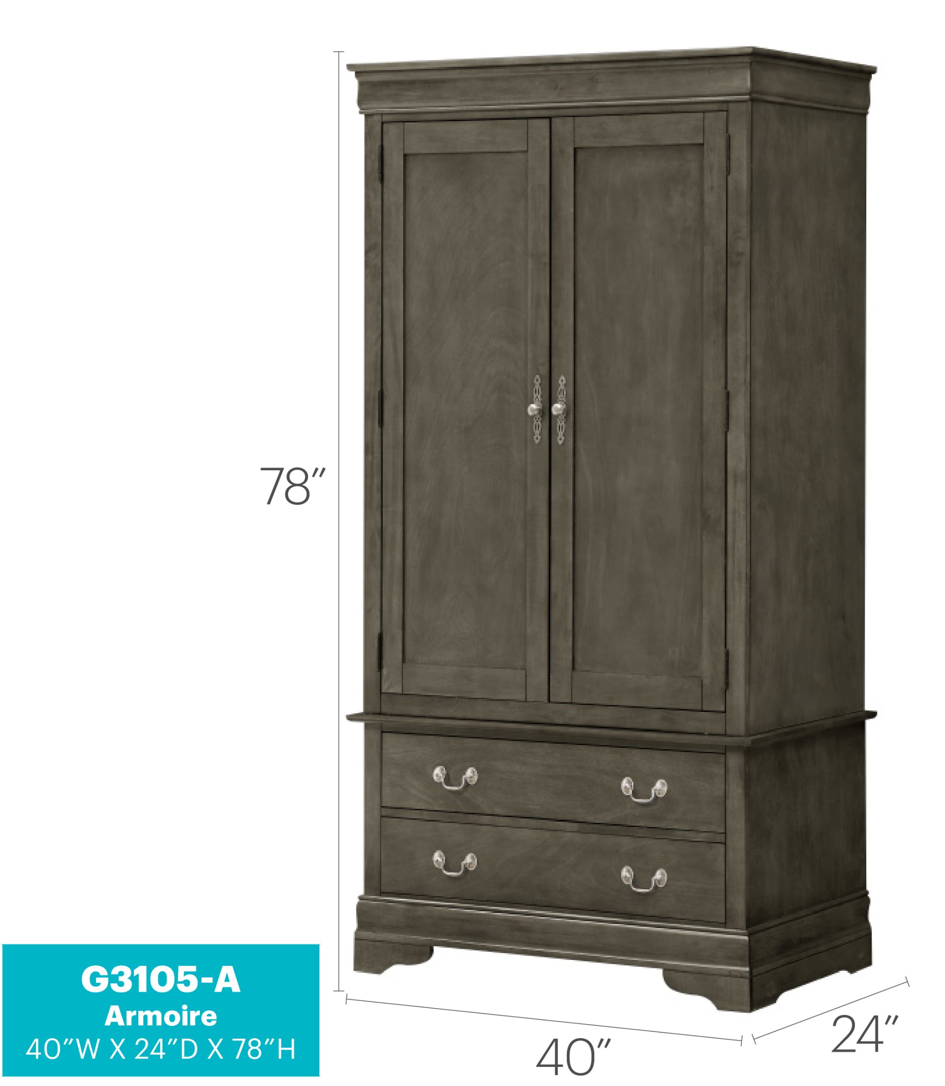 Elegant Traditional Armoire - Gray - Image 2