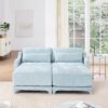 Elegant 2 Seater Sofa With Ottoman And Lumbar Pillows Chenille High Quality Wood - Sky Blue - Image 20