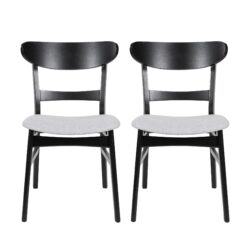 Dining Chair (Set of 2), Mid Century Dining Chairs With Cushioned Seats And Wood Frame - Light Gray / Black