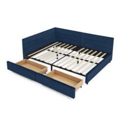 Mid Century Upholstered Tufted Full Size Storage Bed Frame With Velvet - Dark Blue