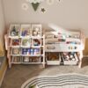 Kids Toy Storage Organizer With 2 Tier Bookshelf And 12 Toy Bins - Pink - Image 5