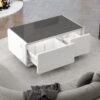 Modern Smart Coffee Table With Built-In Fridge, Bluetooth Speaker, Wireless Charging, Touch Control Panel, USB Ports, Outlet Protection, Atmosphere Light - White - Image 12