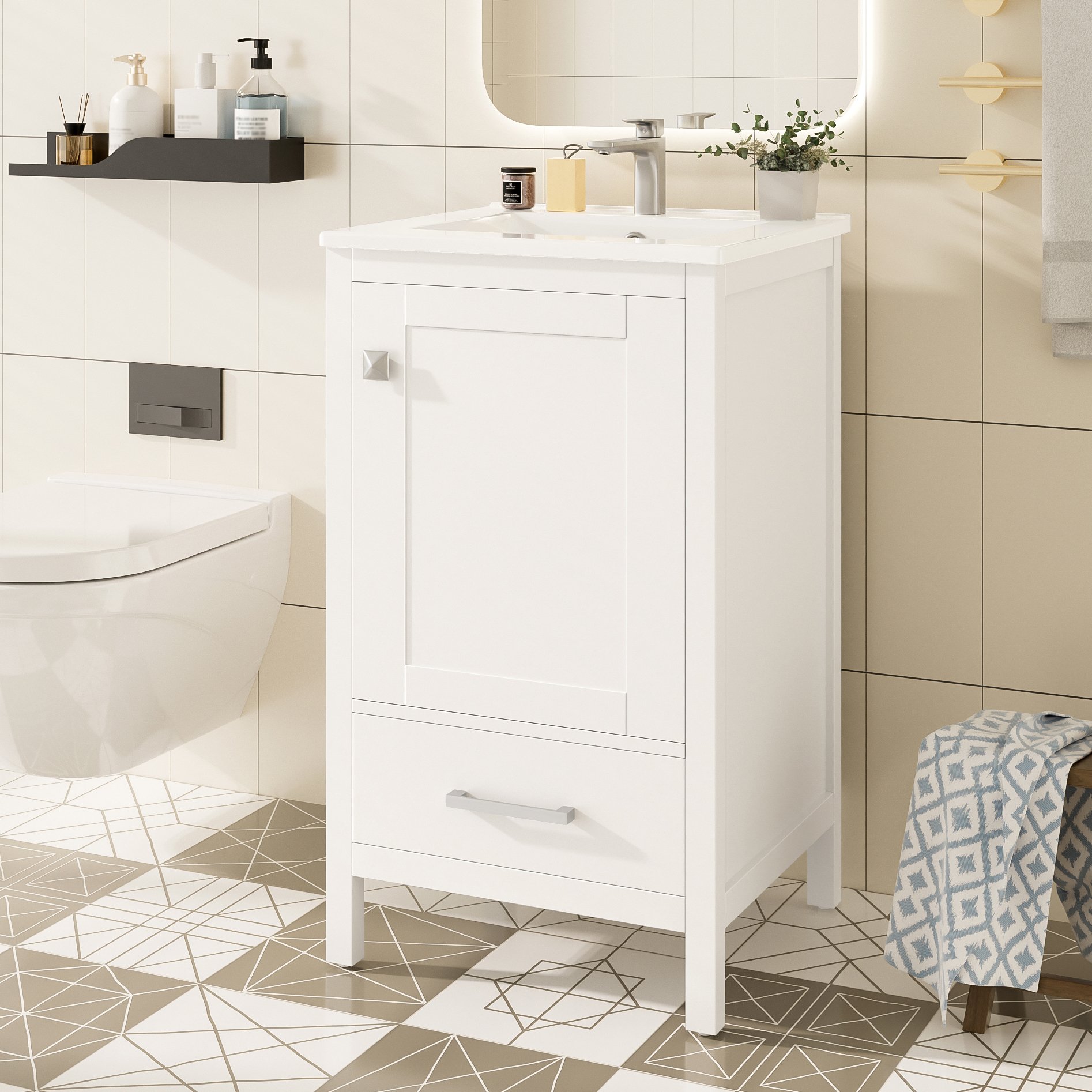 20" Bathroom Vanity With Sink, Soft Close Drawers, Door Organizer, Divider Drawer, Adjustable Foot Pads - White - Image 4