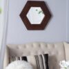 Hexagon Mirror With Solid Wood Frame, Wall Decor For Living Room Bathroom Hallway - Dark Brown - Image 2