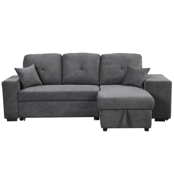 Reversible Sleeper Sectional Sofa Bed With Side Shelf And 2 Stools, Pull-Out L-Shaped Sofa Bed, Corner Sofa-Bed With Storage Chaise Left / Right Hande For Living Room - Blue / Black