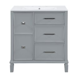 Bathroom Vanity With Ceramic Sink, Flip Out Drawer Design For Plumbing, Soft Close Drawers Painted Cabinet With Solid Wood Legs - Gray