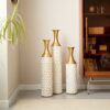 Floor Metal Vase Modern Style Decoration Home Metal Vase (Set of 3) Gorgeous Home Decoration Large Glazed Metal Vases - Gold / White - Image 10