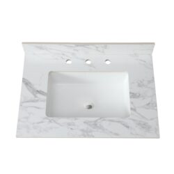 Elegant Sintered Stone Bathroom Vanity Top With Rectangular Ceramic Sink - Carrara White