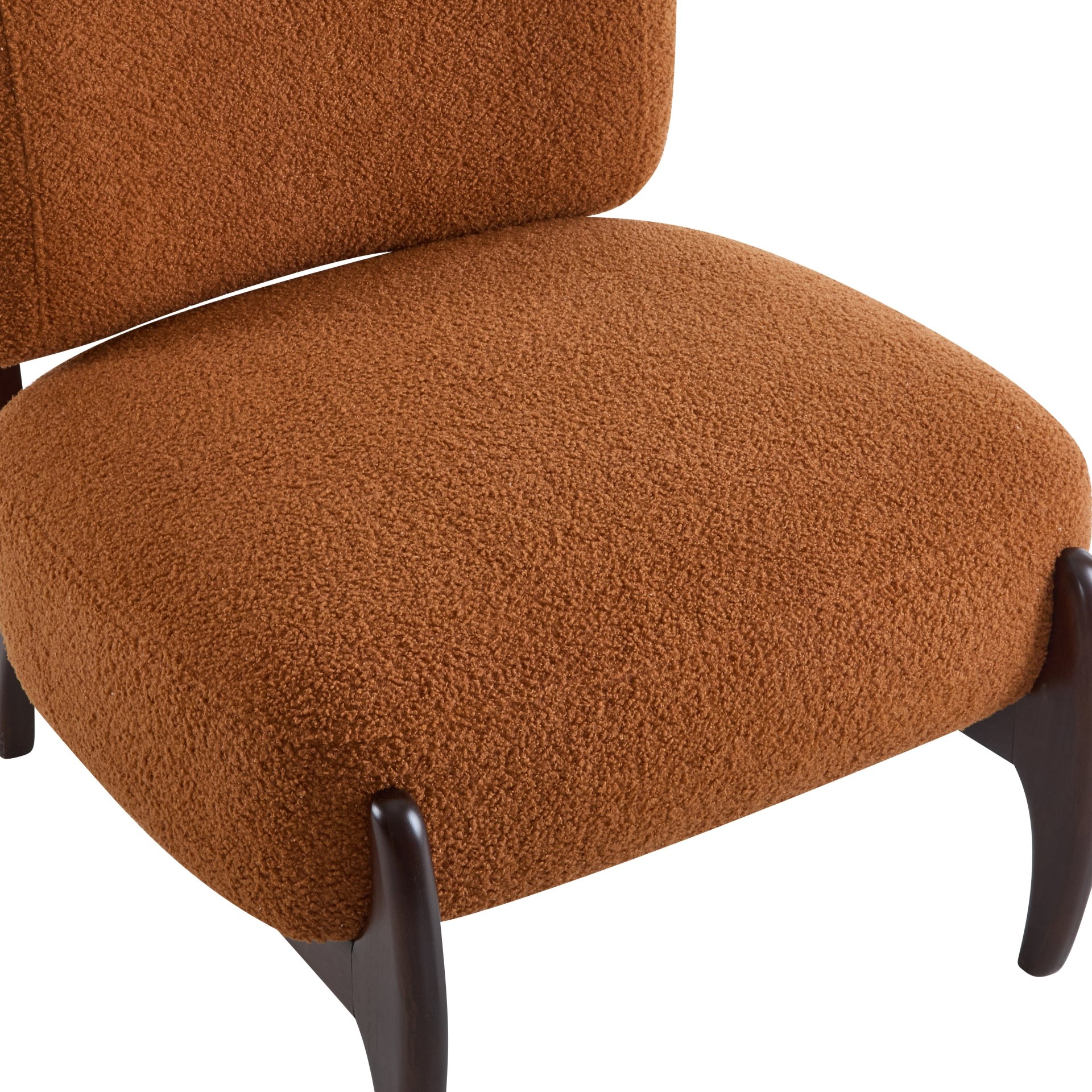 Modern Boucle Lounge Chair With Solid Wood Frame - Orange - Image 8