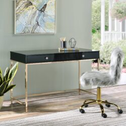 Ottey - High Gloss Writing Desk - Black / Gold