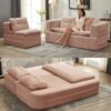 Multi Functional Sectional Sofa Bed With Independent Chaise Lounge And Functional Blanket - Pink - Image 2