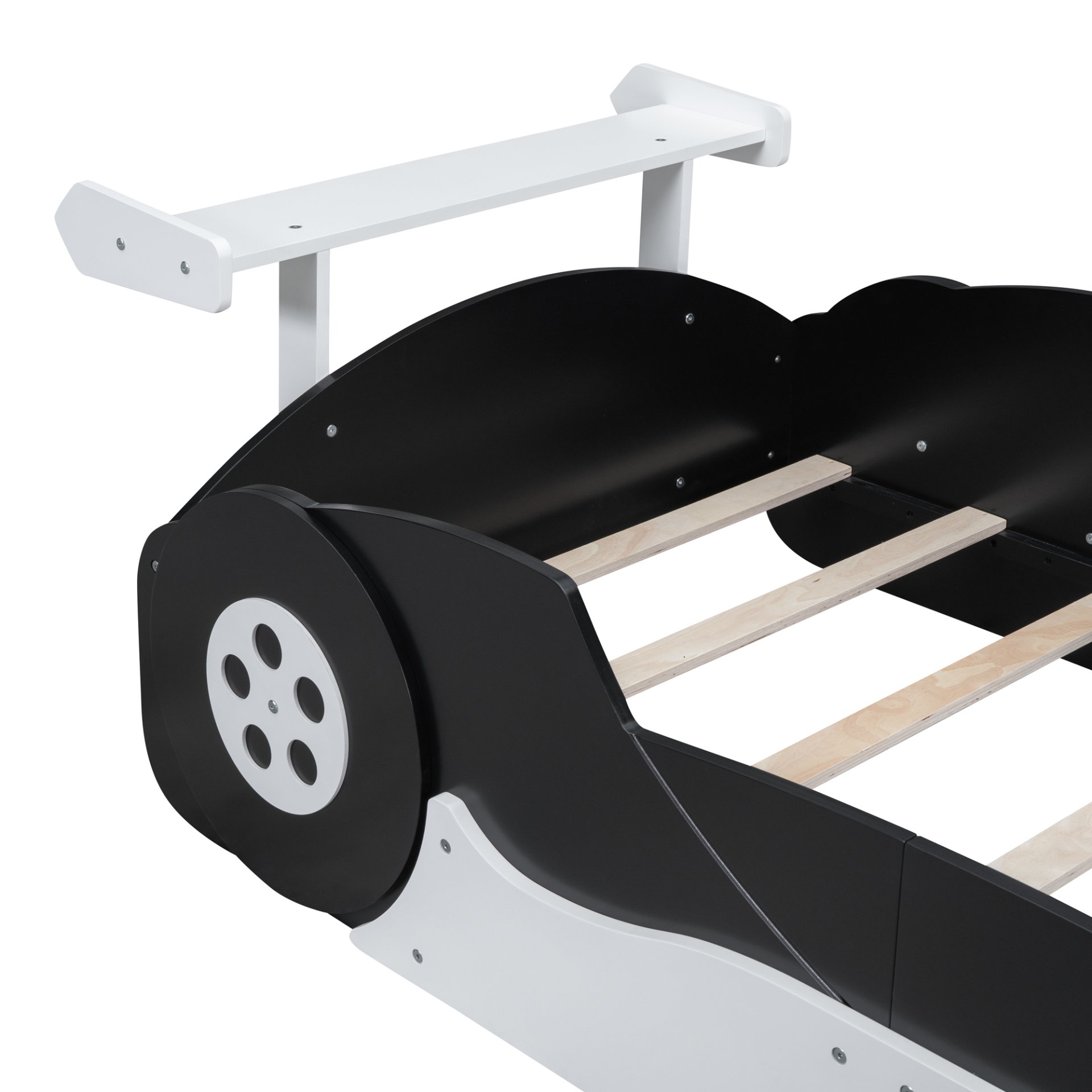 Twin Size Race Car-Shaped Platform Bed With Wheels - Black - Image 7