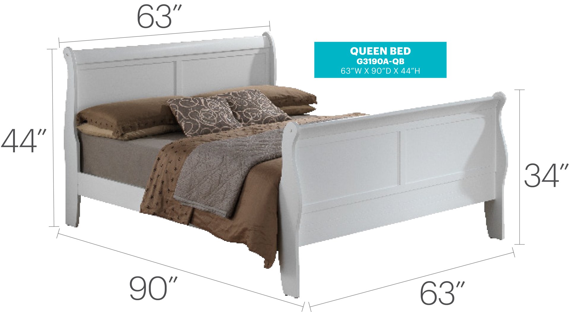 Queen Bed Panel Sleigh - White - Image 5