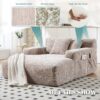 Chenille Interior Lazy Sofa Chaise Longue Armchair With Pillows And Armrests - Khaki - Image 4