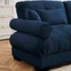 Modern Oversized 2 Seater Sofa With Ottoman Velvet Round Bolster Armrests Waist Pillow And Throw Pillows - Blue - Image 3