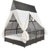 Outdoor Daybed Patio Lounge Bed With Adjustable Backrest Double Sun Lounger With Curtains, 4 Pillows For Garden Patio Poolside Balcony Beach - Cream - Image 19