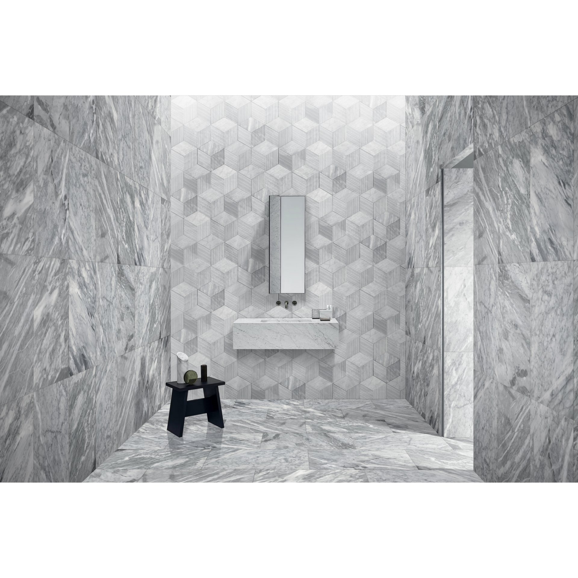 Hexagon Carrara Stone Marble Tile Ol Textured 3D Fluted (Set of 12) - Natural / Gray - Image 2