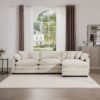 Classic & Modern Sectional Sofa With Ottoman Light Corduroy Upholstered 3 Seat Couch For Living Room - Beige - Image 12