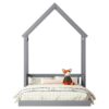 Full Roof Framed Headboard Floor Bed With Headboard Guardrails, Without Slats - Gray - Image 13