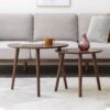 Center Table Low Table 100% Solid Oak Wood Top Plate Desk Pebble Shaped Natural Wooden Coffee Table - Walnut - Image 2