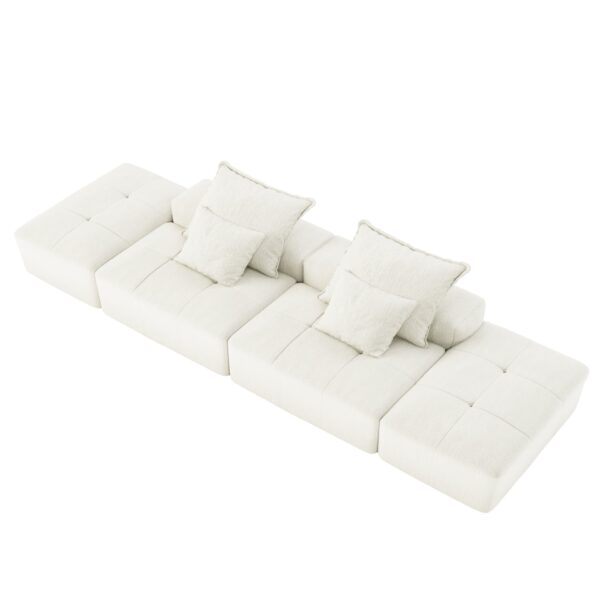 Modern Oversized Modular Sectional Sofa With 2 Ottoman And 2 Seat, Sparkling Chenille Fabric Soft Cushion Sofa With 4 Pillows, 4 Pieces Diy Combination Tufted Sofa, No Assembly Required - Beige