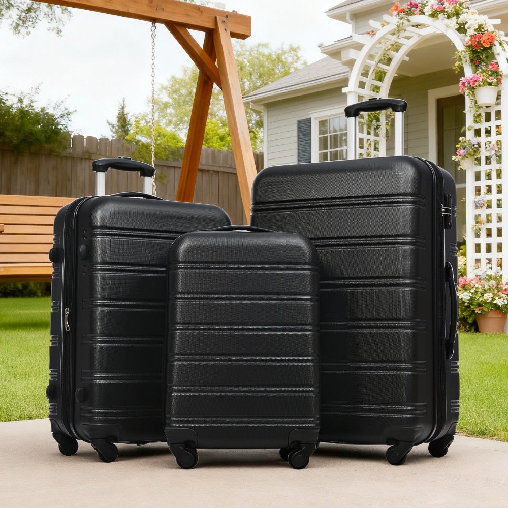 3 Piece Luggage Set Hardside Spinner Suitcase With Tsa Lock 20" 24" 28" Available - Black - Image 8