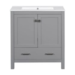 Bathroom Vanity With Single Sink, Combo Cabinet Undermount Sink, Bathroom Storage Cabinet With Two Doors And A Drawer, Soft Closing, Multifunctional Storage, Solid Wood Frame - Gray