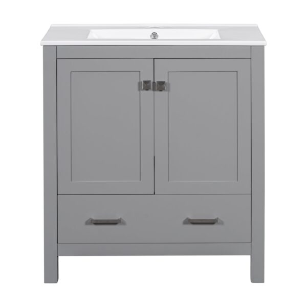 Bathroom Vanity With Single Sink, Combo Cabinet Undermount Sink, Bathroom Storage Cabinet With Two Doors And A Drawer, Soft Closing, Multifunctional Storage, Solid Wood Frame - Gray