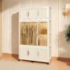 Portable Wardrobe Closet Storage Organizer With 9 Magnetic Doors - Cream White - Image 5