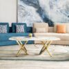 Elegant Stainless Steel Coffee Table With Marble Pattern For Living Room & Office - Gold - Image 10