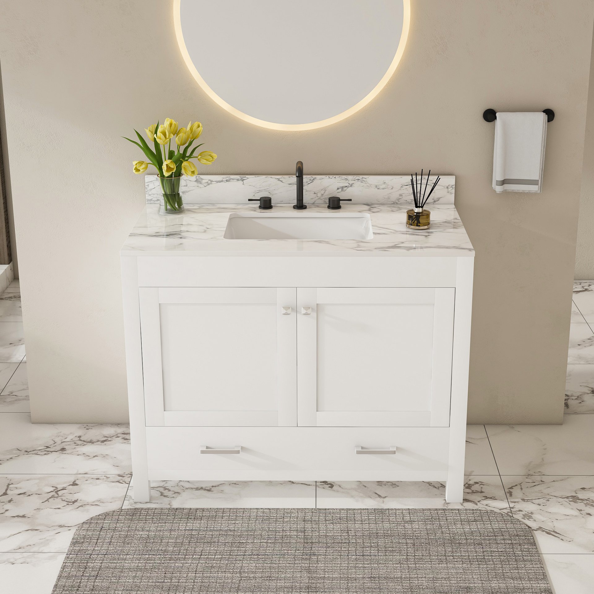 43" Bathroom Vanity Multi Functional Cabinet - White - Image 2