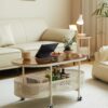 Movable Oval Metal Glass Coffee Table With Storage - White - Image 18