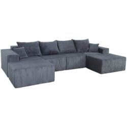 Modern 6 Piece Modular U Shaped Sectional Sofa With Chaise Lounge And Soft Corduroy Upholstery - Gray