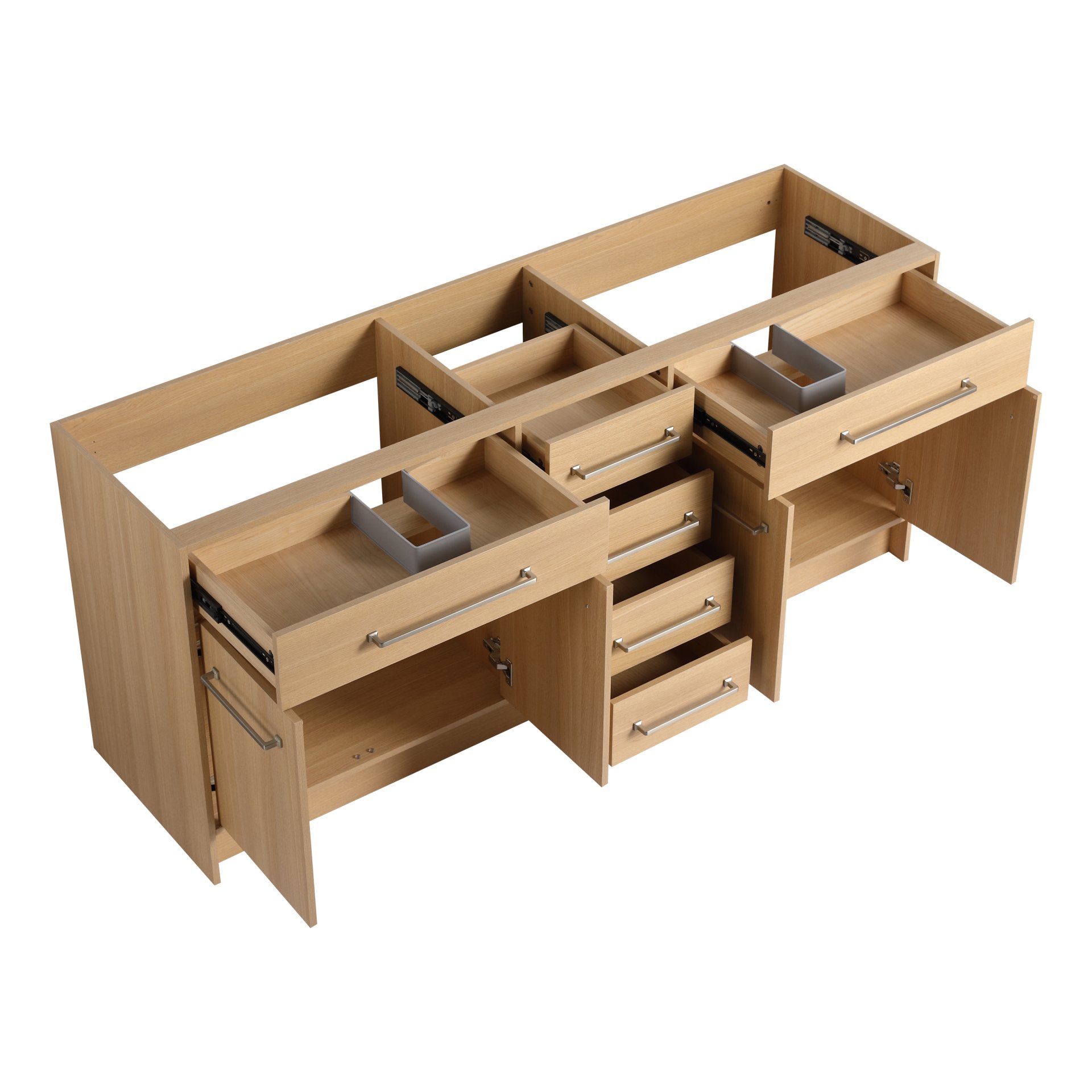 72" Freestanding Bathroom Vanity With Double Resin Sink Plywood Construction - Oak - Image 17