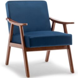 Mid Century Modern Wingback Accent Chair With Solid Wood Frame And Extra Thick Backrest - Lounge Chair For Living Room, Bedroom, Or Reading Room - Blue