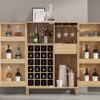 Modern Home Bar Cabinet Carved Wine Cabinet With Storage - Natural - Image 13
