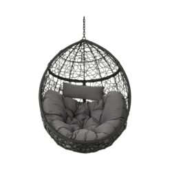 Kylie - Boho Style Hanging Basket Chair Rattan With Water Resistant Cushions - Gray