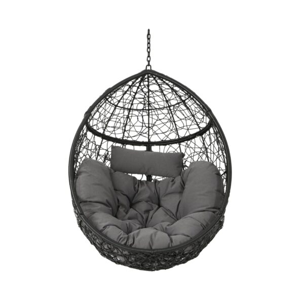 Kylie - Boho Style Hanging Basket Chair Rattan With Water Resistant Cushions - Gray
