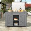 Outdoor Kitchen Island Fir Wood Kitchen Island With Stainless Steel Top, Ample Storage Space, Towel And Spice Racks And A Bottle Opener For Outdoor - Gray - Image 9