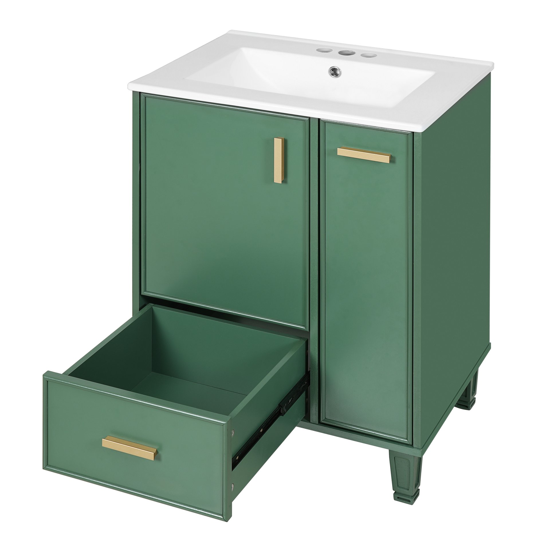 Solid Wood And 24" Bathroom Vanity With Sink, Deep Drawer, Door Shelf, 2 Tier Basket - Green - Image 18