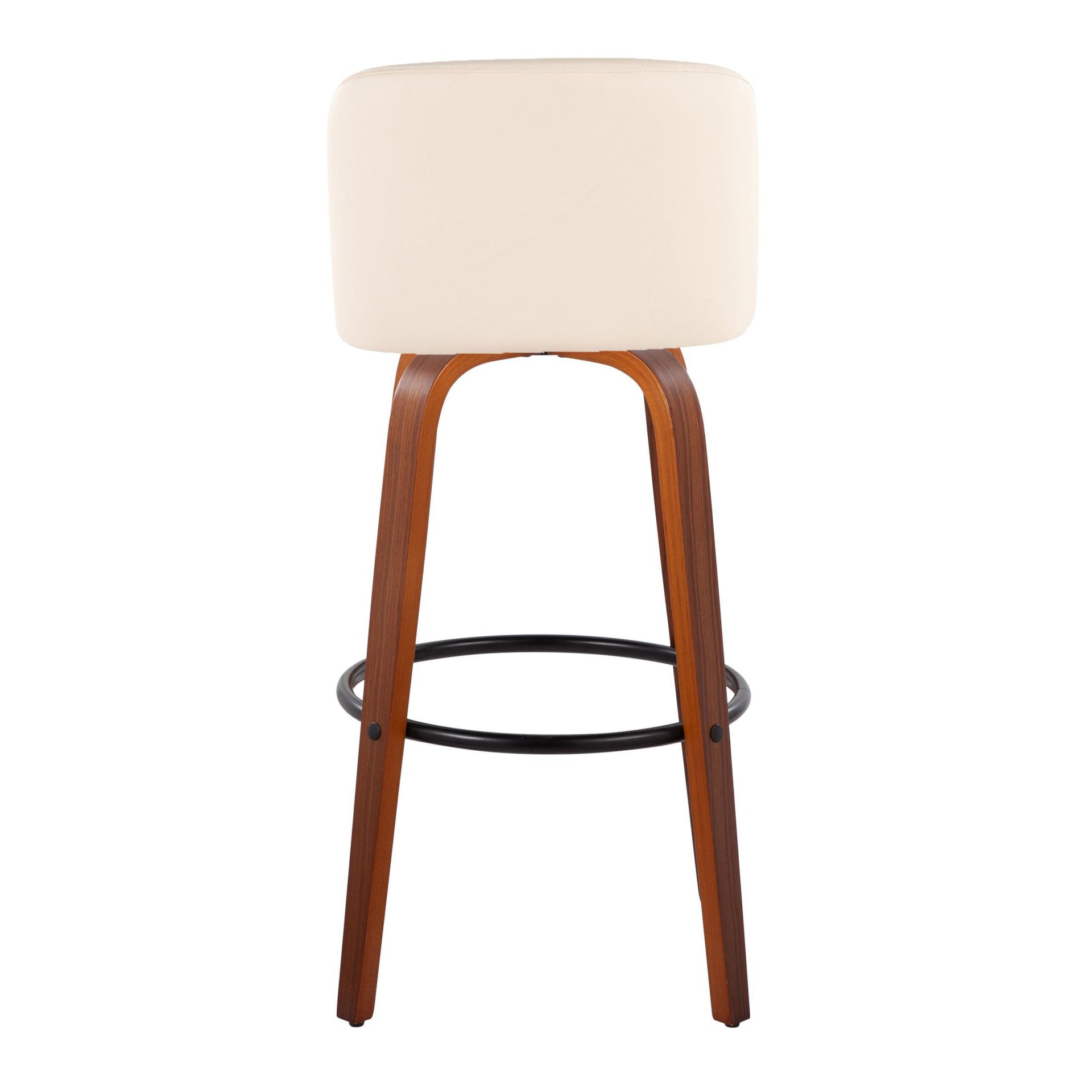 Toriano - Mid-Century Modern Fixed Height Barstool With Swivel With Round Footrest (Set of 2) - Walnut / Cream - Image 5