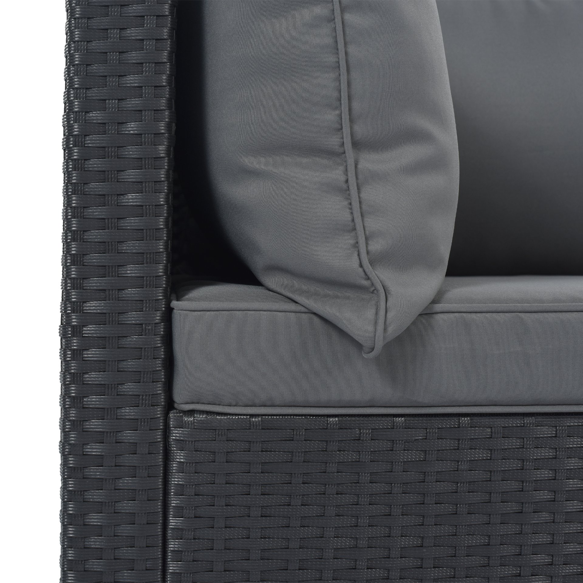 8 Pieces Outdoor Patio Furniture Sets, Garden Conversation Wicker Sofa Set, Single Sofa Combinable - Gray / Black - Image 16