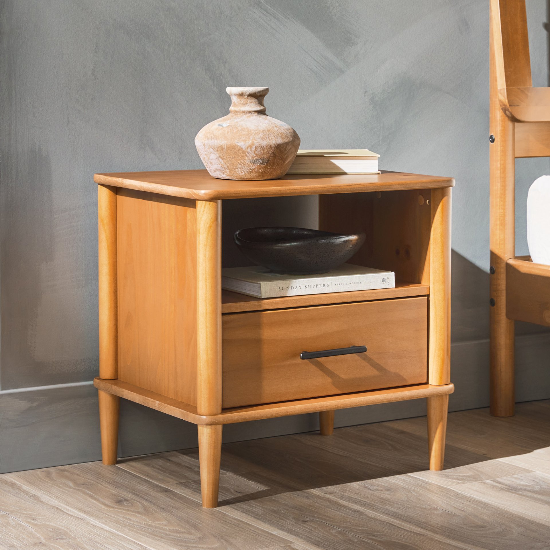 Transitional Solid Wood Spindle Nightstand - Caramel - Image 3