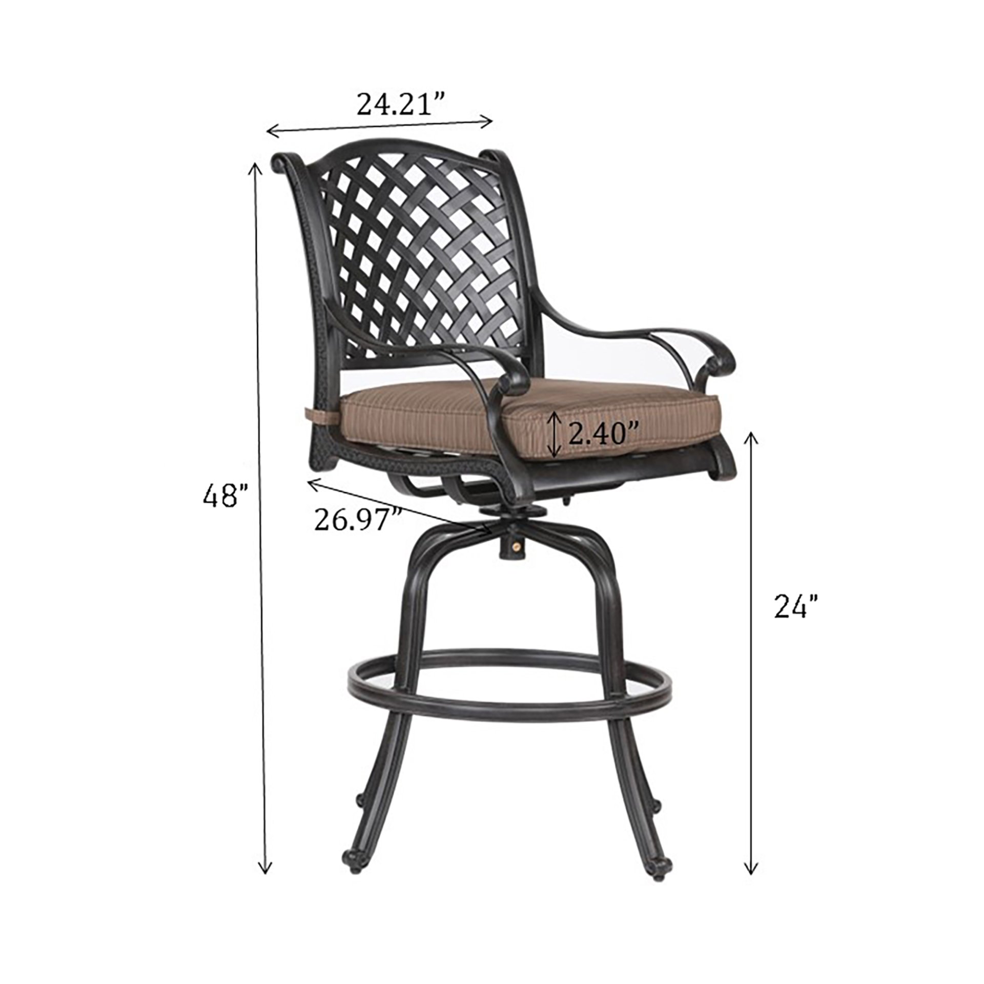 Elegant Cast Aluminum Counter Stool Set With Cushions, All Weather Design - Dark Brown - Image 3