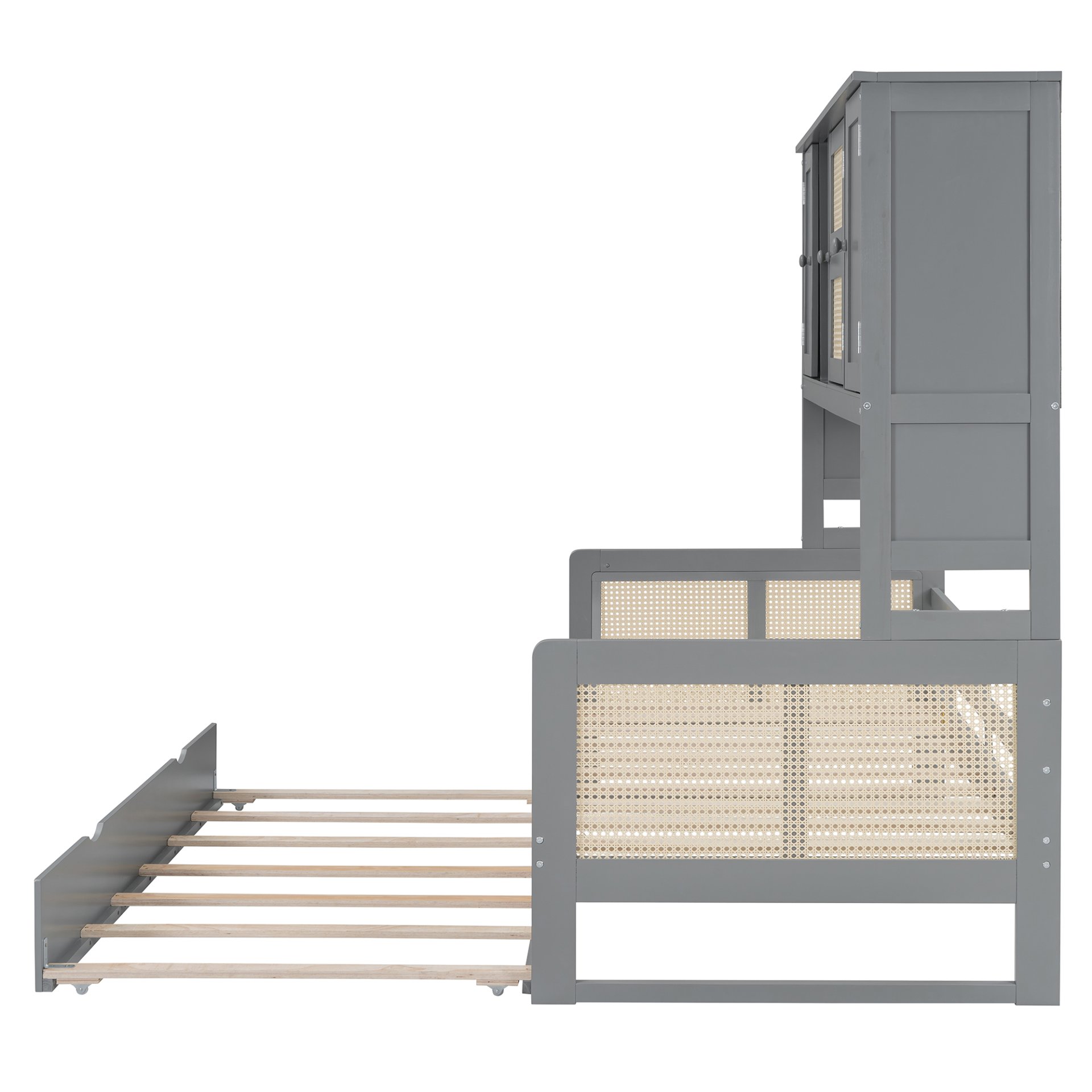 Twin Size Wooden Daybed With Twin Size Trundle, And All In One Cabinet And Shelf - Gray - Image 18