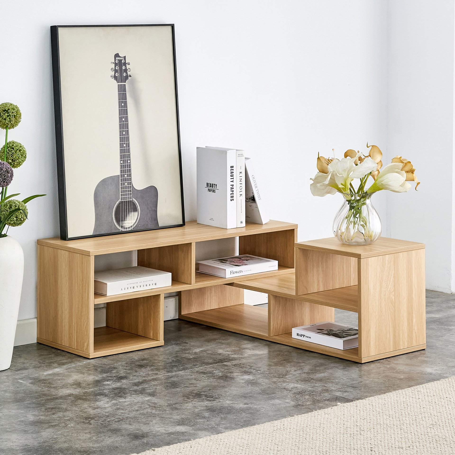 2 Piece Cube TV Stand And L Shaped Entertainment Center With Open Storage And 2 Shelves - Burly Wood - Image 5